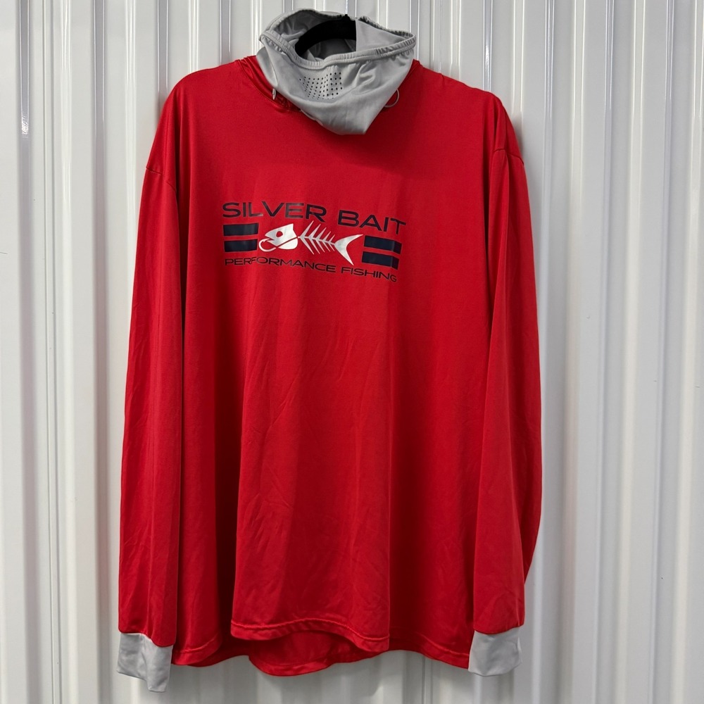 Silver Bait Performance Fishing Hoodie Shirt XXL UPF Sun Gaiter Hooded LS 0123